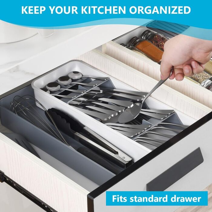 Органайзер для столових приборів розширюваний, 9 відділень, 14-22.5 см, для кухонних шухляд - компактний та зручний