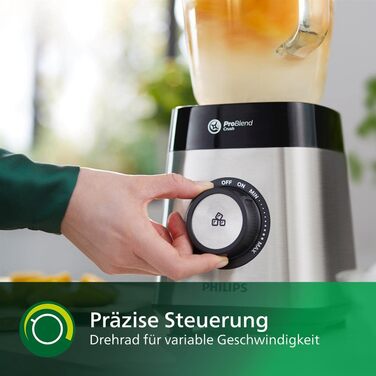 Philips Blender and Smoothie Maker – 1000W, 2-Liter Glass Jar, HomeID App, Variable Speed, ProBlend Crush, Drinking Cups (HR3573/90)