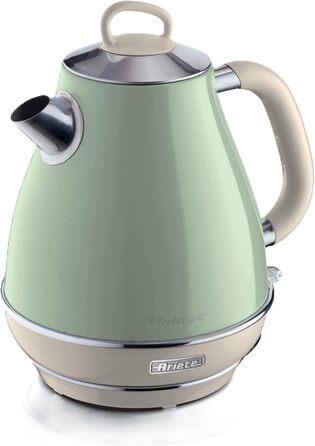 Ariete Vintage Green Electric Kettle - 1.7L Stainless Steel, 2000W, 360° Swivel Base, Automatic Shut-Off, Tea Infuser
