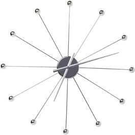 Kare Design Wall Clock Like Umbrella, 100cm Diameter, Clock, Modern, Minimalist, Aluminum Frame, Round, Battery not included (Silver)
