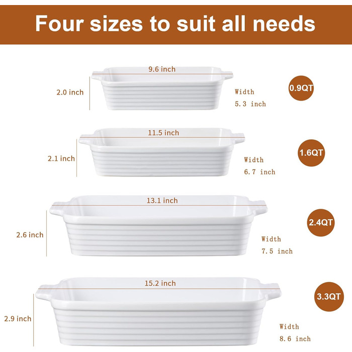 Набір форм для запікання Jassceram, керамічний, 4 шт. (різні розміри)