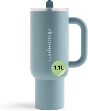 Waterdrop Thermobecher with Straw - 1.1L Insulated Stainless Steel Tumbler - Leakproof, Durable, Keeps Drinks Cold for 12 Hours - White Winter (Pigeon Blue)