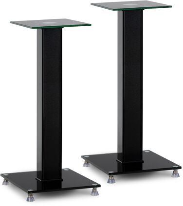 Стійка для колонок Pronomic SLS-282L BK (пара) - Стильний дизайн з 2 скляними панелями, регулювання висоти 73 см, вантажопідйомність 10 кг, приховане кабельне провадження, для моніторів та Hi-Fi апаратури - Чорний колір