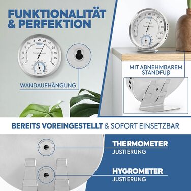 MAVORI® 2-in-1 Stainless Steel Thermometer & Hygrometer | Analog Hygrometer & Thermometer | Humidity Meter & Room Thermometer for a Healthy Indoor Climate | Ø 12.5cm