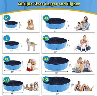 Foldable Dog Pool, 100 x 30.5 inches, Oversized, Hard Plastic, Portable, Swimming Pool for Dogs, Cats, and Children, Pet, Puppy Bathtub, Foldable, Kiddie Pool (Blue, 200cm)