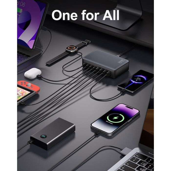 Зарядний пристрій USB-C 200W, 8-в-1, GaN адаптер для MacBook, iPhone, iPad, Samsung, ноутбуків - Швидка зарядка PD