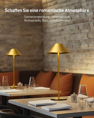 BOJIM 2 шт. LED настільна лампа на акумуляторі, золота, USB, сенсорне регулювання, IP54, водонепроникна, для балкона, поворотний наголовник