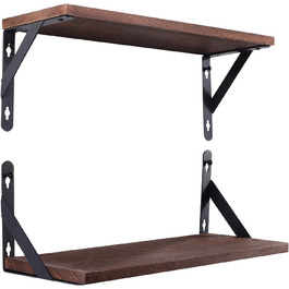 Настінна полиця AGM Wandregal 2 шт. з тримачем для рушників, полиці для зберігання, підвісні полиці для ванної, кухні, вітальні, офісу, спальні (Темно-коричневий)