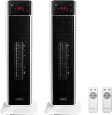 Електричний обігрівач Aigostar з термостатом, 2000W, PTC кераміка, з пультом дистанційного керування, 70° осциляція, 4 режими, таймер 24 год, LED-дисплей, захист від перегріву та перекидання, білий - 1 шт. (білий - 2 шт.)