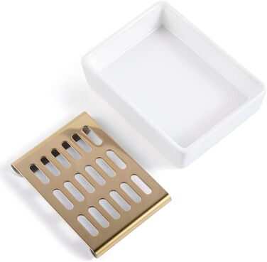 Керамічна мильниця з нержавіючої сталі, подвійна, з піддоном, для ванної кімнати та душу (11,8 x 8,8 x 3 см), золота