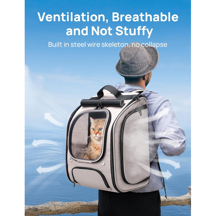 Плед-рюкзак для кота Pecute з сіткою, дихаючий та легкий, 42x32x26 см, хакі