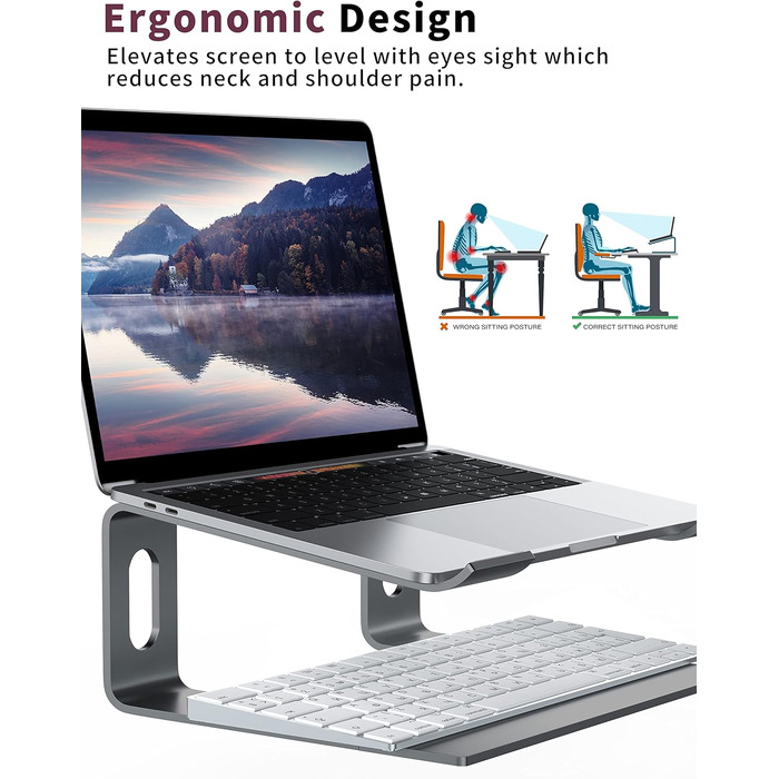 Підставка для ноутбука Alashi настільна, алюмінієва, ергономічна, сіра (10-15.6 дюймів)