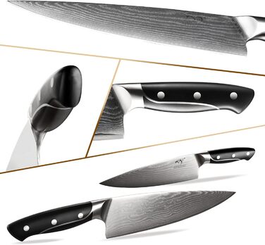 NANFANG BROTHERS 18-Piece Damascus Kitchen Knife Set with Hammered Handles & Wood Block - Premium Sharp Steel Blades