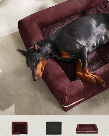 Feandrea Orthopedic Dog Bed, Dog Cushion, Dog Basket, Soft Padding, Dog Sofa, Raised Edges, Removable and Washable Cover, 91 x 71 x 20 cm, Non-Slip Bottom, PGW076G01 (L 120 x W 85 x H 20 cm, Berry Red)