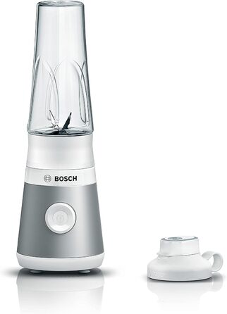 Блендер Bosch VitaPower Serie 2 MMB2111T 450 Вт, міні шейкер до 40 000 об/хв, сріблястий, з пляшкою ToGo 0,6 л, ударостійка, комплект для смузі