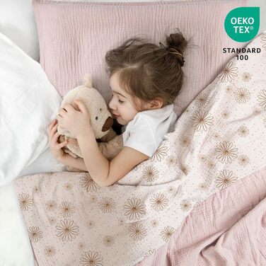 Комплект постільної білизни Lulumoon для дитячого ліжечка 100x135: простирадло 100x135 + наволочка 40x60 см з бавовни Oeko-TEX Standard – легкий та комфортний комплект для малюків (кремовий, з принтом гусячі пір'їнка, 100x135 см + 40x60 см)