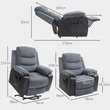 HOMCOM Power Lift TV Chair with Lifting Assistance, Electric Recliner with Lie-Flat Function, Pocket Spring, TV Chair with Footrest, Side Pocket and Remote Control, Dark Grey | Aosom