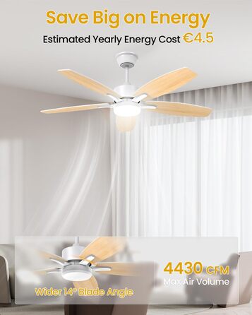 Стелянка вентилятор 106 см з підсвіткою, двосторонні лопаті, тихий вентилятор з LED-лампою та пультом керування, для спальні/вітальні, DC мотор, штанга світлого дерева