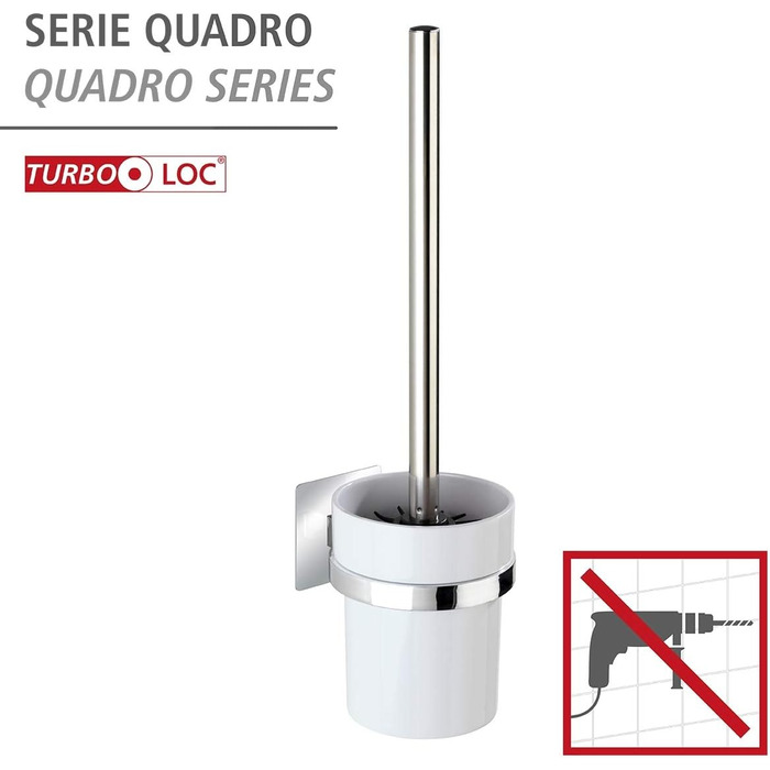 WENKO Turbo-Loc® WC-Garnitur Quadro - WC brush holder, 9.5 x 35.5 x 12 cm, Chrome & Turbo-Loc® toothbrush cup Quadro - toothbrush holder for toothbrush and toothpaste, 7 x 10 x 9.5 cm, Chrome