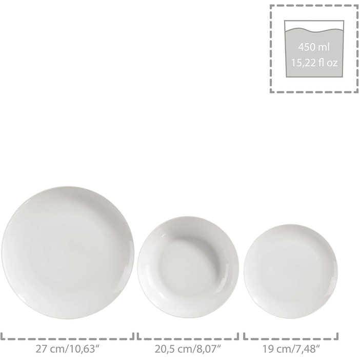 SÄNGER | Tableware New Port white, 18-piece dinnerware set for 6 people made of porcelain, wedding plates, dinner plates | PREMIUM COLLECTION Tableware 18 pcs