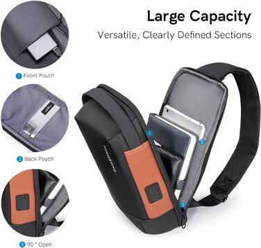 Чоловіча/Жіноча нагрудна сумка Kingsons Anti-theif з замком, маленька кросбоді, для подорожей, спорту, велотуризму, повсякденного використання (чорний/коричневий)