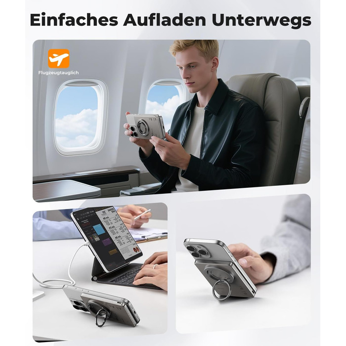 Power Bank KU XIU Magsafe 5000mAh: Тонкий, з підтримкою MagSafe, з кільцем для кріплення, PD 20W, для iPhone 17/16/15/14/13/12 (Титан)