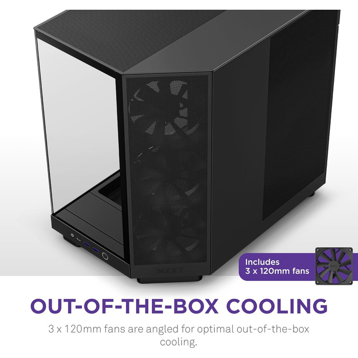 NZXT H6 Flow: Корпус ПК Mid-Tower з двома камерами, чорний, з 3 вентиляторами 120 мм