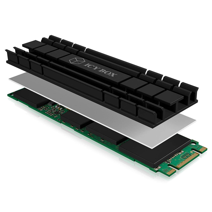 Охолоджувач для M.2 SSD ICY BOX, 10 мм, алюміній, без вентилятора, чорний