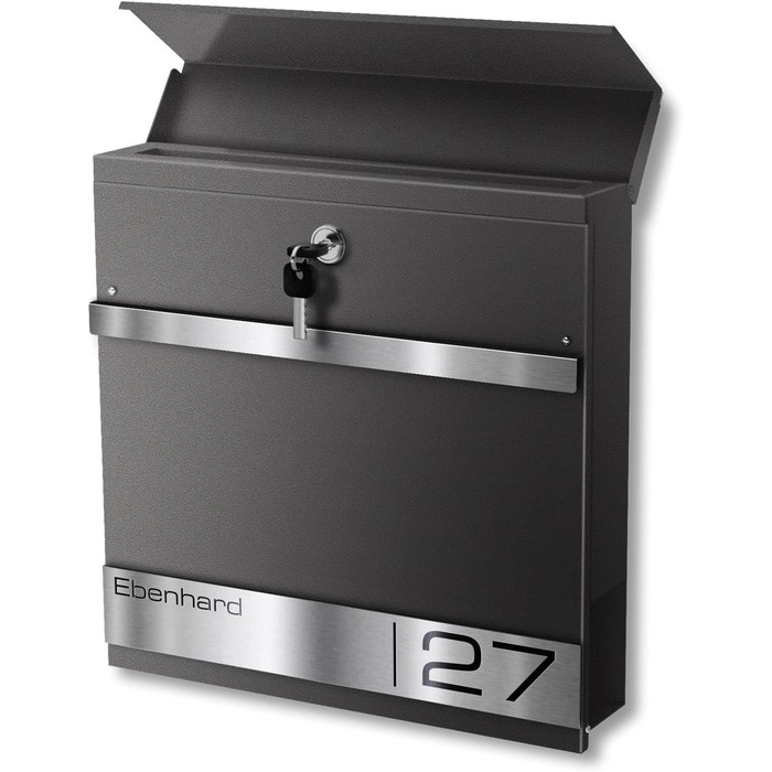 Поштова скринька Metzler Premium з газетницею Anthrazit (Антрацит) та іменним шильдиком - настінна, з нержавіючої сталі V2A з порошковим покриттям RAL 7016, модель Stencil