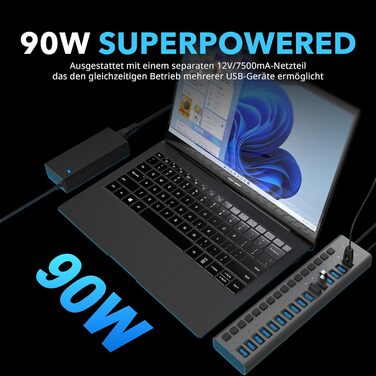 Зарядний пристрій Sabrent USB 60W 10 портів, швидка зарядка для MacBook, ноутбуків USB-C, iPhone, Samsung Galaxy (AX-TPCS)