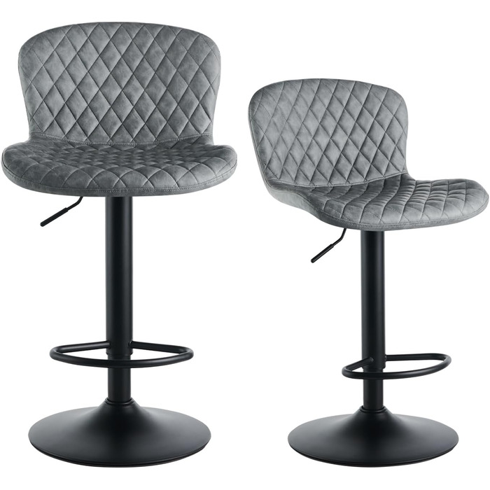 JaHECOME Faux Leather Bar Stools 2-Pack - Adjustable Height, 360° Swivel, Padded Seat - Perfect for Bar, Kitchen, Bistro, Counter, Dining Room & Cafe (PU Grey)