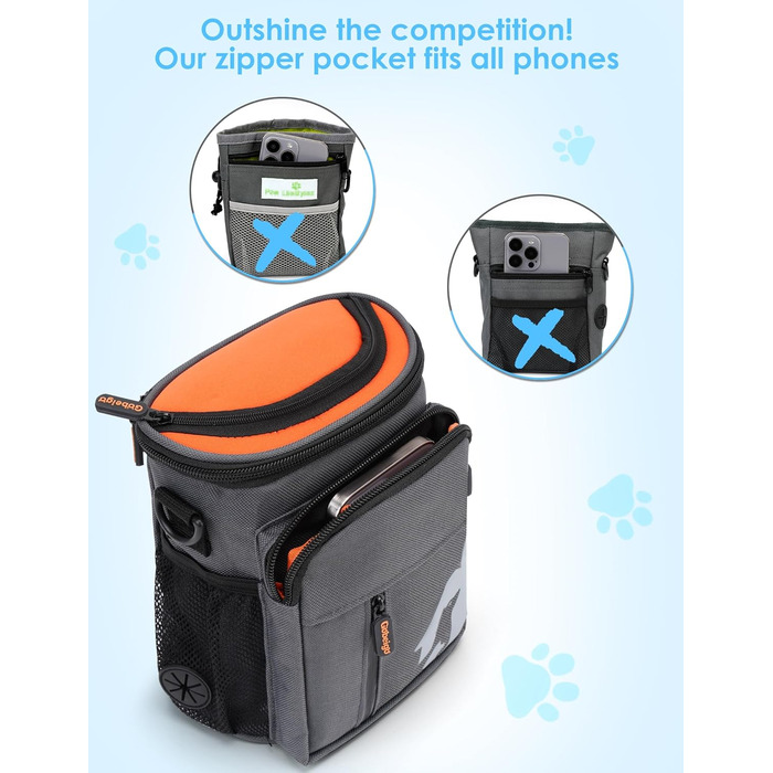 Набір для собак: ласощі Hundeleckerlis, кликер для тренувань, сумка на пояс з дозатором кульок, кишенька для ласощів (сірий/помаранчевий)