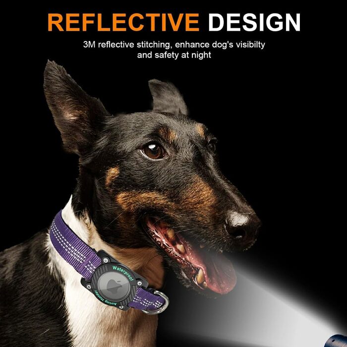 Нашийник для собак з AirTag, водонепроникний чохол, GPS трекер, сумісний з Apple AirTag, для малих, середніх та великих собак, розмір S (27-34.5 см), колір: фіолетовий