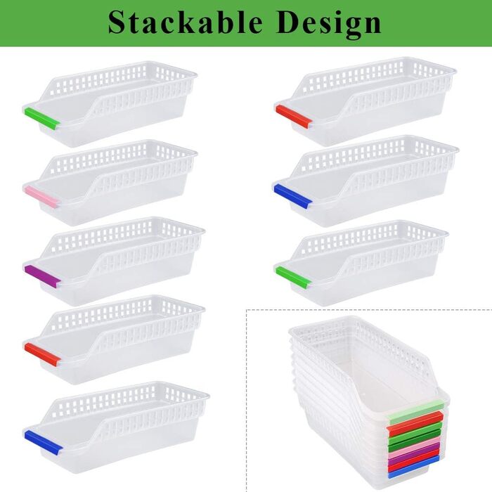 E-Senior Refrigerator Organizer, Refrigerator Drawers, Stackable Refrigerator Organizer for Freezer, Kitchen, Countertops, Cabinets (Random Color) (8 Pieces)