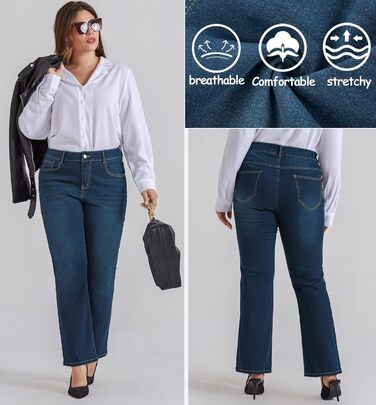 Жіночі джинси Bootcut Hanna Nikole великого розміру, висока талія, темно-синій, еластичні (34)