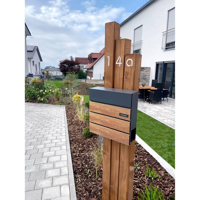 Поштовий ящик Metzler Anton антрацит з дерев'яною текстурою, настінний, з відділенням для газет та гравіюванням імені