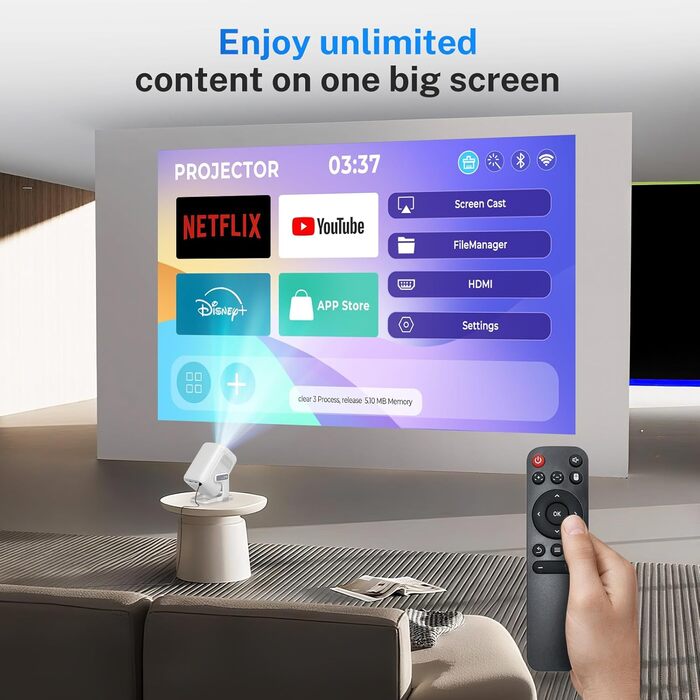 Портативний проєктор LYNCAST з Wi-Fi, Bluetooth та Android 11: 1080P/4K, обертання 180°, для дому та на вулиці (LumeCube 300 White)