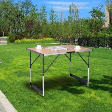 Складний алюмінієвий стіл для кемпінгу eSituro з регульованою висотою 100x60x73-94 см, стільниця MDF під дуб