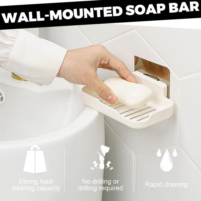 Настінний тримач для мила (2 шт.), без свердління, з швидким стоком, ABS-пластик, для кухні та ванної кімнати