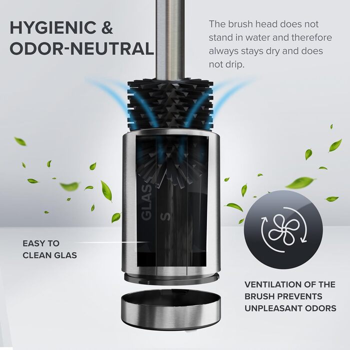 Набір для чищення унітазу Arosund Silber: щітка з силікону, вентиляція, сталь, з дозатором мийного засобу, знімний піддон, для дому