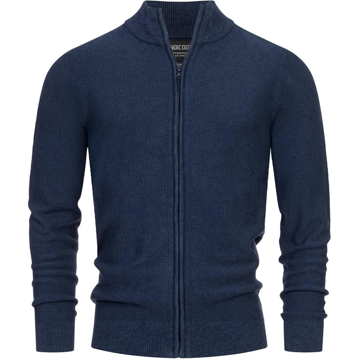Чоловічий кардиган Indicode INWestmoon з коміром-стійкою | Тонкий в'язаний кардиган з бавовняної суміші (3XL, Navy)