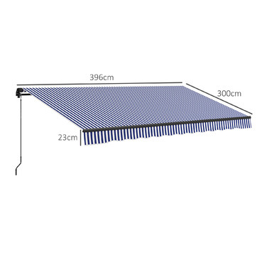 Outsunny Awning 4x3m Wall Mount Balcony Awning with Hand Crank, Sun Protection, Aluminum, Blue+White | Aosom