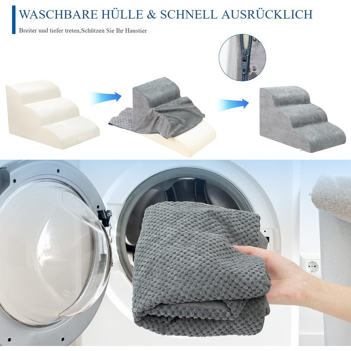 Сходинка для собак 3 сходинки, для маленьких собак, до ліжка/дивану, водонепроникна, з неслизьким покриттям, знімний чохол, з високощільним губчастим наповнювачем, 60x40x40 см