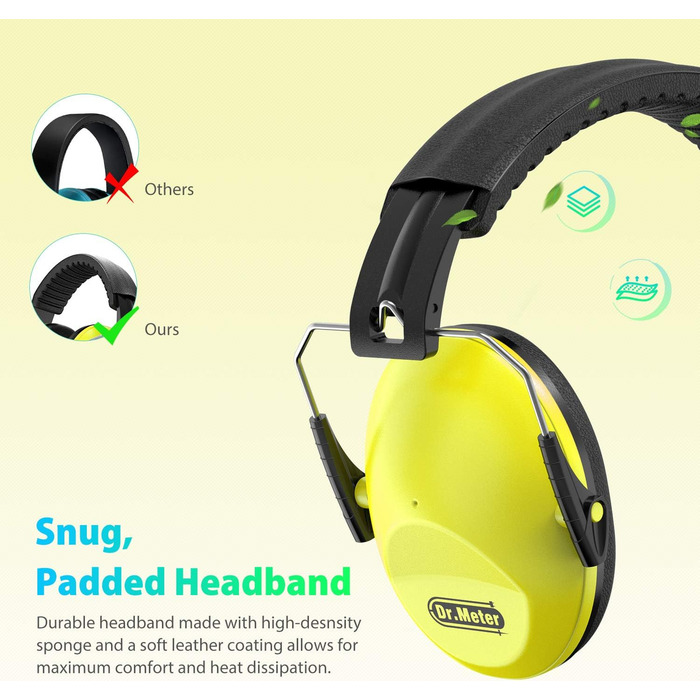 Навушники для захисту від шуму Dr.meter для дітей, жовті. Захист 27dB, регульоване обхватом, для сну, навчання.