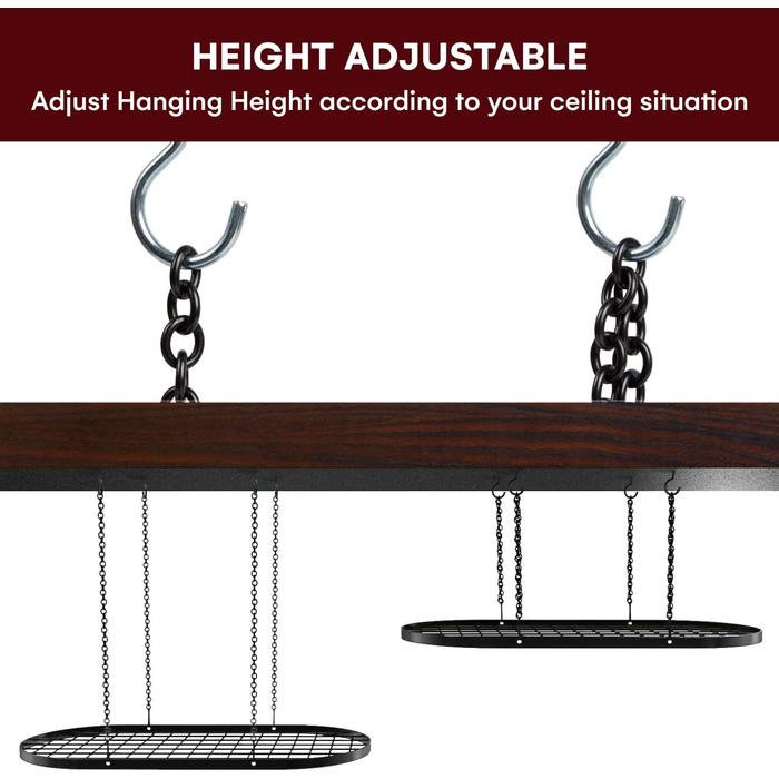 Vdomus Hanging Pot Rack, Heavy-Duty Cast Iron Ceiling Storage, Mounted Kitchen Overhead Pot Holder, Multi-Purpose Kitchen Cookware & Utensil Hanger - 15 Hooks - 84x43 cm