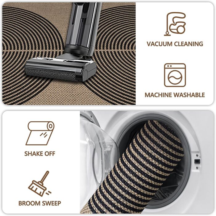 Килимок для дому та вулиці 50x80 см, джутовий, антиковзаючий, чорний