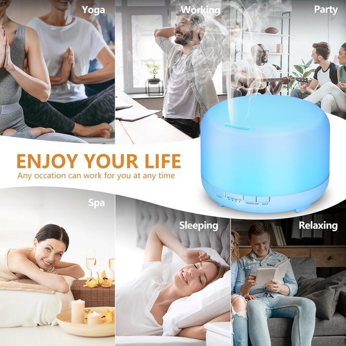 Аромадифузор Hianjoo 450мл з таймером, ультразвуковий, 7 кольорів LED, з пультом, для спа/офісу/йоги - (Світло-блакитний)