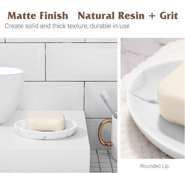 Підставка для мила Shinowa: неслизька коробочка для мила з харчового гіпсу, білий камінь. Організатор для ванної кімнати, туалету, кухні.