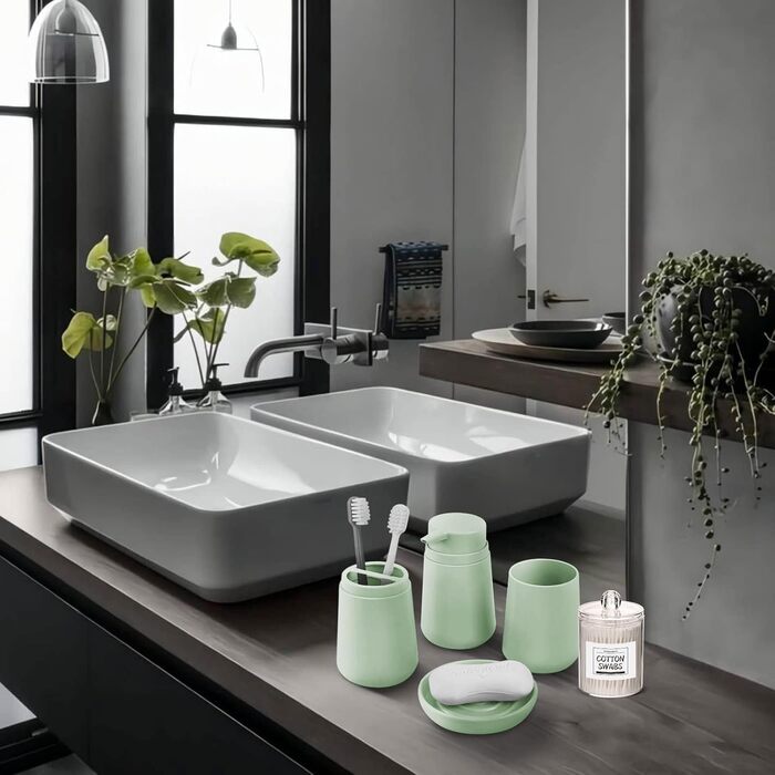 Набір аксесуарів для ванної кімнати IMAVO 4 шт: тримач для зубних щіток, стаканчик, дозатор мила, мильниця. Зелений колір