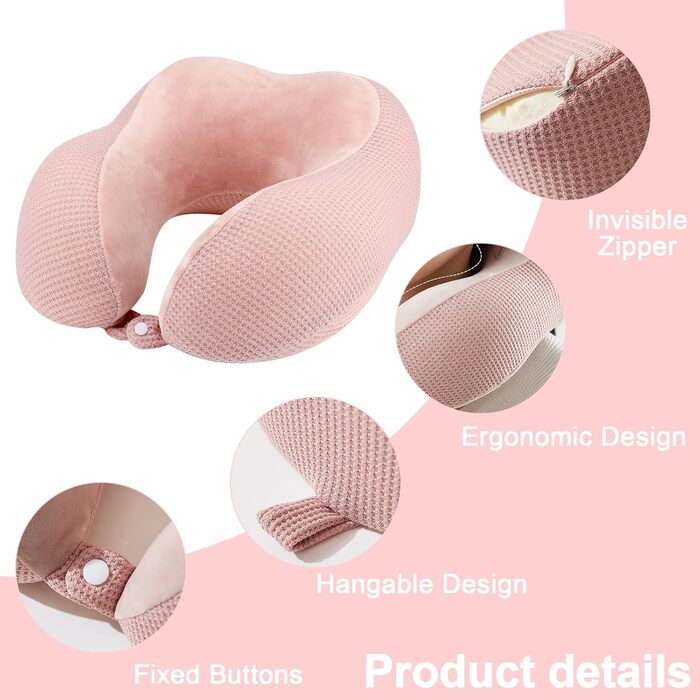 Подушка для шиї у вигляді їжачка, рожева, Memory Foam, для подорожей, авто, офісу, дому